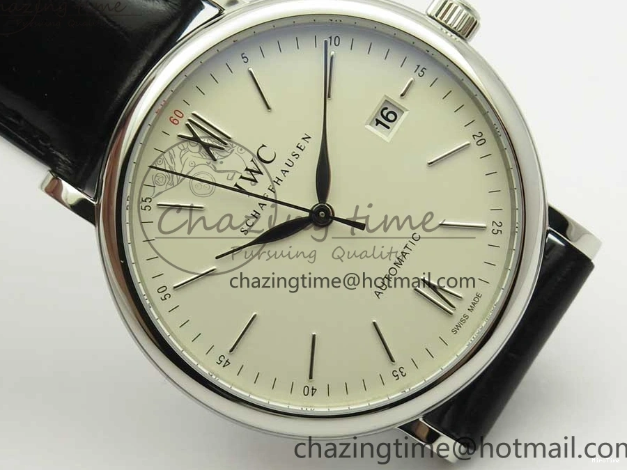 MIROTIME 0102 Portofino Automatic SS FKF 1:1 Best Edition White Dial SS Markers on Black Leather Strap A QuickDry 7138
